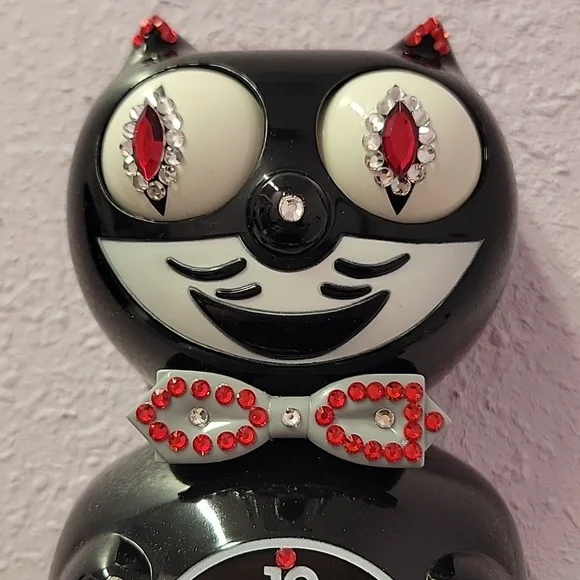 Jeweled Black Kit-Cat Klock clock SUPER RARE Gray bow tie & tail